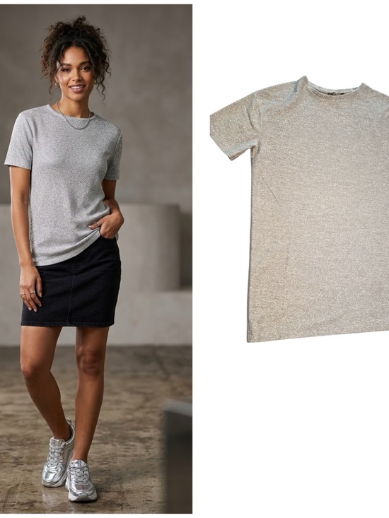 Zara Tops - Zara Trafaluc Metallic Silver Crewneck Short Sleeve Tee